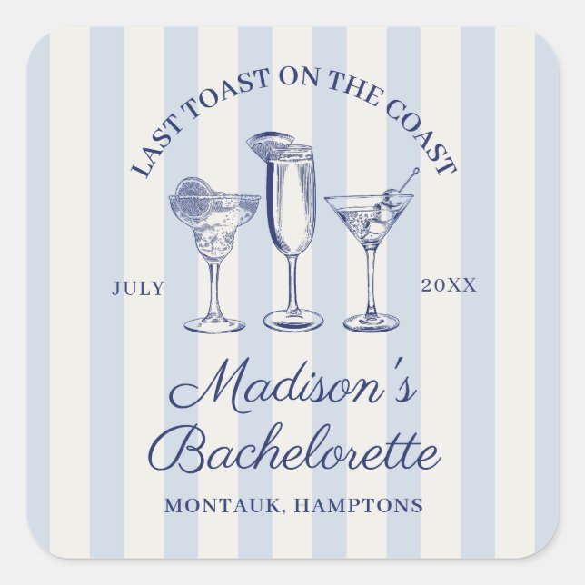 Last Toast On The Coast Dusty Blue Striped Square Sticker (Front)