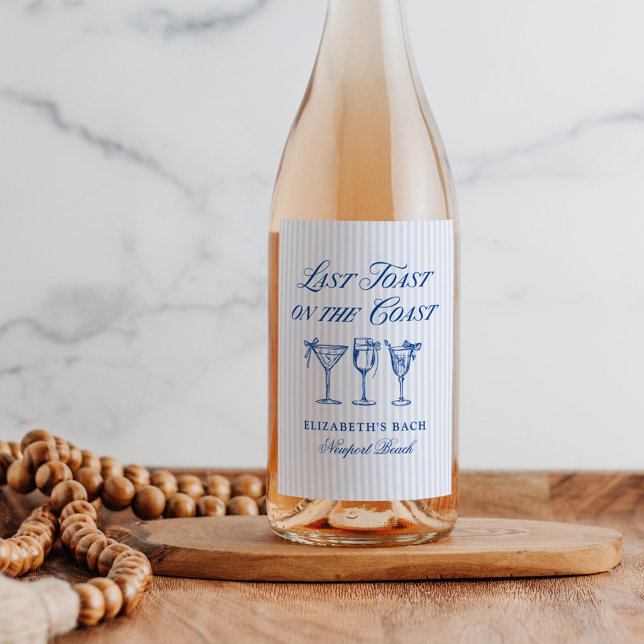 Last Toast on The Coast Elegant Hand Drawn Bows Wine Label (Creator Uploaded)
