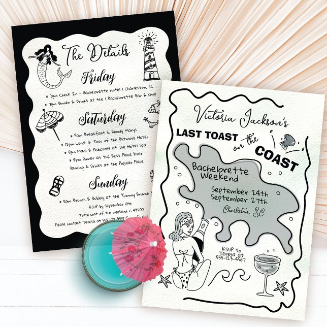 Last toast on the coast hand drawn weekend invitation (Creator Uploaded)