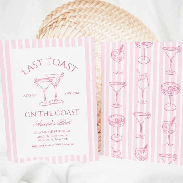 Last Toast On The Coast Pink Bachelorette Party Invitation (Creator Uploaded)