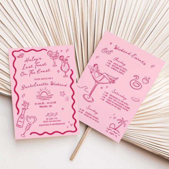 Last Toast On The Coast Pink Bachelorette Weekend Invitation (Creator Uploaded)