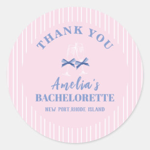 Last toast on the coast pink bachelorette welcome classic round sticker