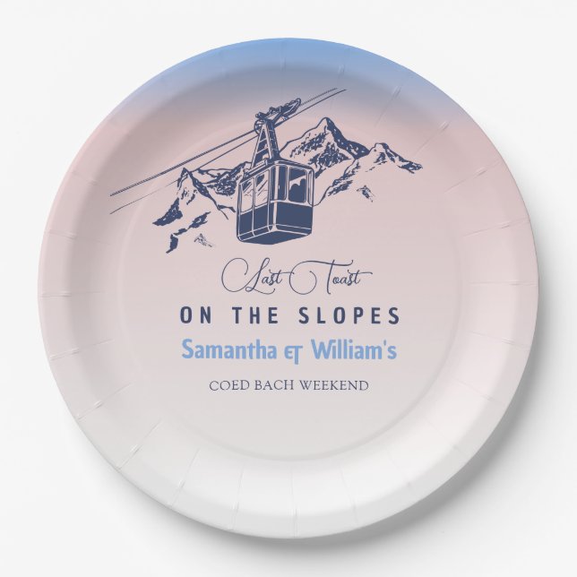 Last Toast On The Slope Ski Bachelorette Thank You Paper Plate (Front)