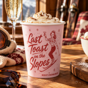Last Toast on The Slopes Pink Bachelorette Ski Paper Cups