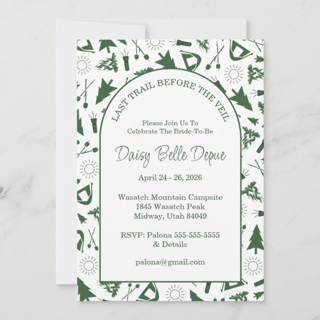 Last Trail Before The Veil Bachelorette Green Invitation (Front)