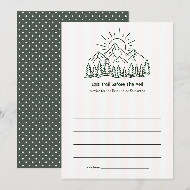 Last Trail Before the Veil Camping Bachelorette Advice Card (Front/Back)
