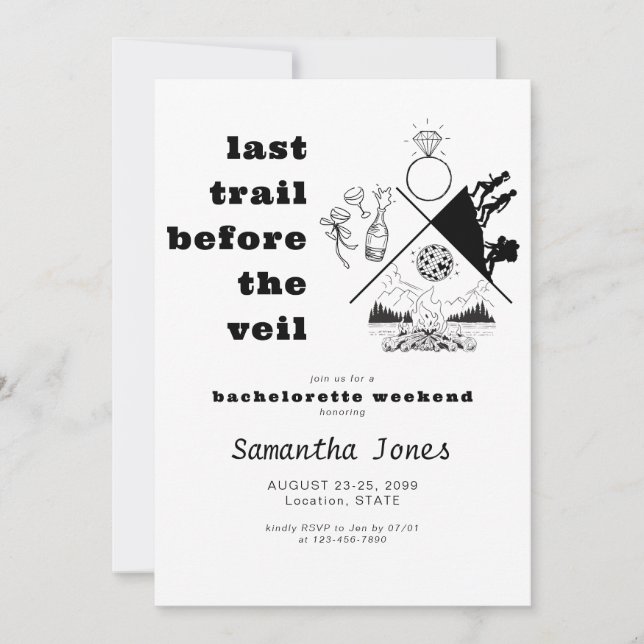Last Trail Before the Veil Glamping Bachelorette Invitation (Front)