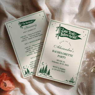 Last Trail Before the Veil Green Bachelorette Invitation
