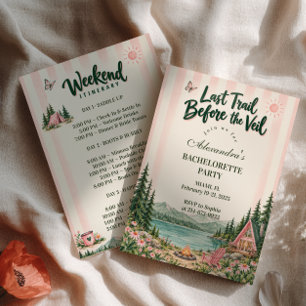 Last Trail Before the Veil Pink Cabin Bachelorette Invitation