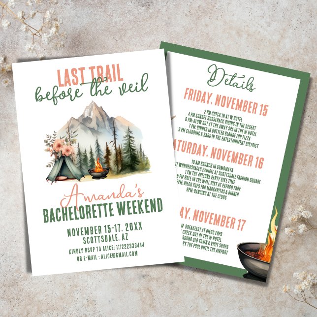 Last Trail Glamping Bachelorette Itinerary Weekend Invitation (Creator Uploaded)