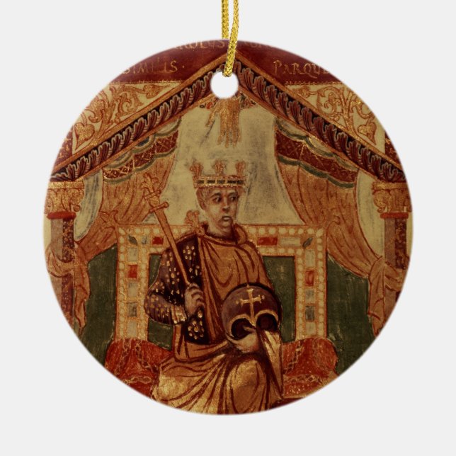 Lat 1152 f.3v Charlemagne (Carolus Magnus, Charles Ceramic Tree Decoration (Front)