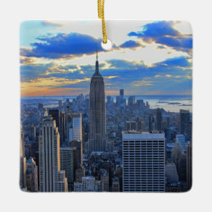 Late afternoon NYC Skyline as sunset approaches Ceramic Ornament