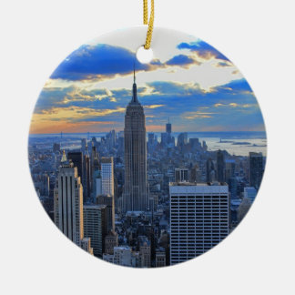 Late afternoon NYC Skyline as sunset approaches Ceramic Tree Decoration