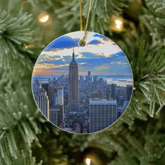 Late afternoon NYC Skyline as sunset approaches Ceramic Tree Decoration