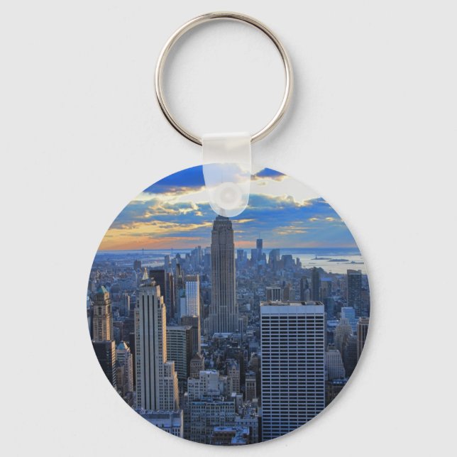 Late afternoon NYC Skyline as sunset approaches Key Ring (Front)