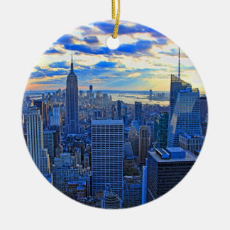 Late afternoon NYC Skyline as sunset approaches W Ceramic Tree Decoration