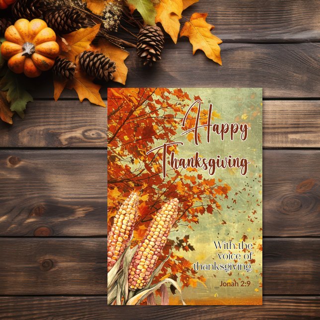 Late Fall Sky Jonah 2:9 Quote Happy Thanksgiving Card (Late Fall Sky Bible Verse Thanksgiving Card)