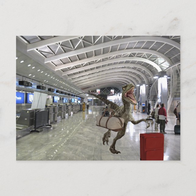 Late for Plane Dinosaur Raptor Funny Postcard (Front)