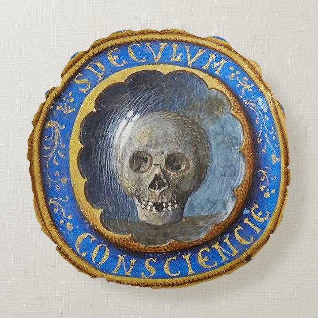 Late Mediaeval Manuscript Skull  Round Cushion (Front)