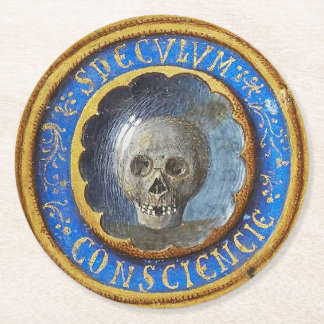 Late Mediaeval Manuscript Skull  Round Paper Coaster