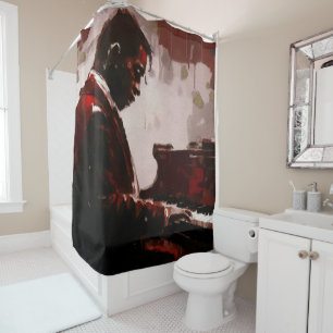 Late night bar pianist shower curtain
