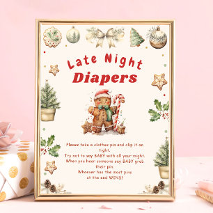 Late Night Diaper Christmas Baby Shower Game Poster