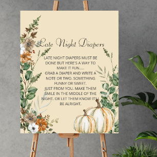 Late Night Diaper Game Fall Rustic Brown Floral Poster