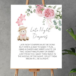 Late Night Diaper Game Sweet Little Lamb Pink Rose Poster