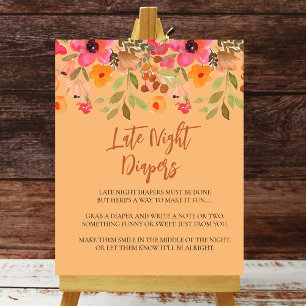Late Night Diaper Sign Pink Peach Garden Flowers