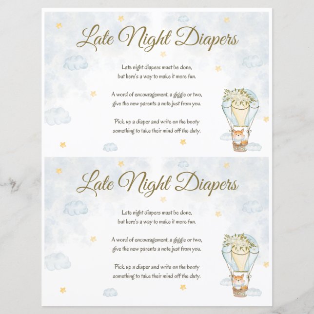 Late Night Diapers Baby Shower Game (Front)