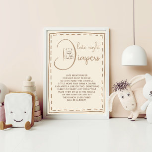 Late Night Diapers Bear Baby Shower sign