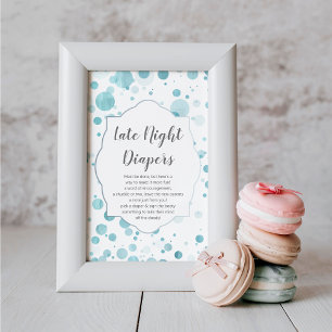 Late Night Diapers Blue Sign, Cute Baby Boy Shower Poster