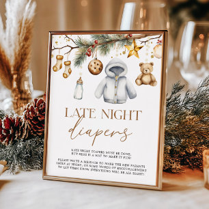 Late Night Diapers Boho Christmas Baby Shower Poster