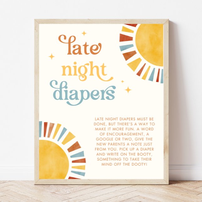 Late Night Diapers Boho Sun Baby Shower Sign (Creator Uploaded)