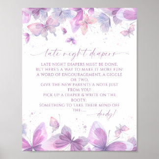 Late Night Diapers Butterflies Baby Shower Poster