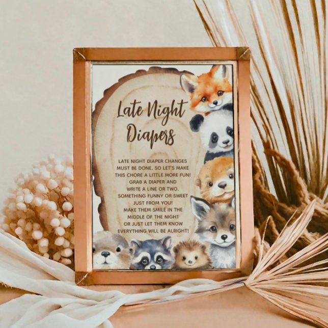 Late Night Diapers Cute Animals Baby Shower Sign (Creator Uploaded)
