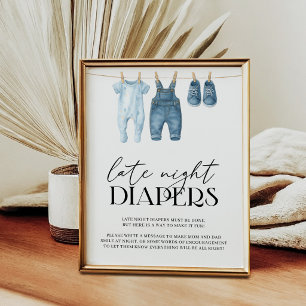 Late Night Diapers Denim Blue Jean Baby Shower Poster
