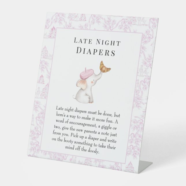 Late Night Diapers French Girl Baby Shower Pedestal Sign (Front)