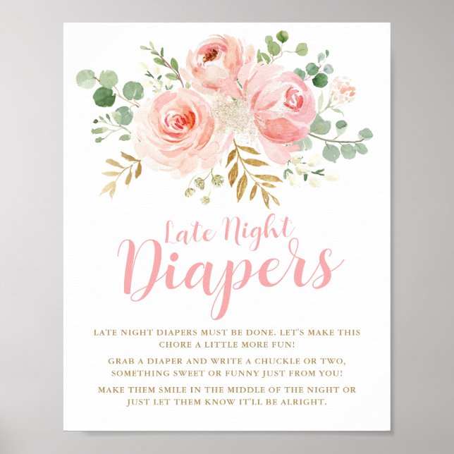 Late Night Diapers Game Sign, Baby Shower Poster (Front)