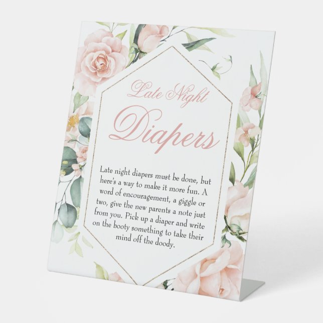 Late Night Diapers Girl Blush Baby Shower Sign (Front)