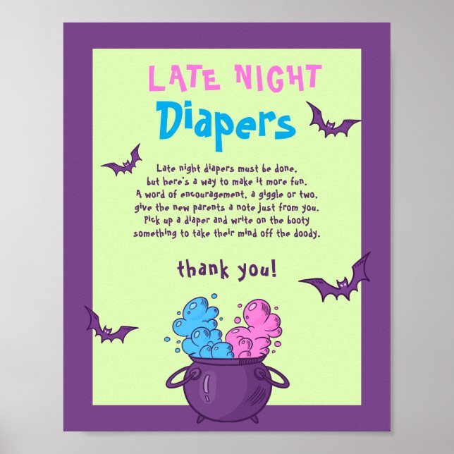  Late Night Diapers Halloween Baby Shower Game Poster (Front)