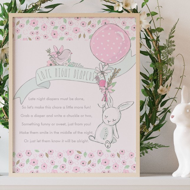 Late Night Diapers Little Bunny Baby Shower Game Poster (Diaper Game Poster from my Little Bunny & Balloon Baby Shower collection - buy printed or digital)