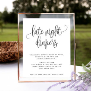 Late Night Diapers, Minimalist Calligraphy Shower  Poster