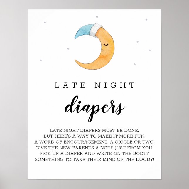 Late Night Diapers Moon Watercolor Fairytale Baby Poster (Front)
