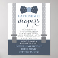 Late Night Diapers Sign, Bow Tie, Blue and Grey