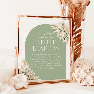 Late Night Diapers Sign   Sage Green Baby Shower