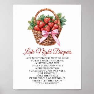 Late Night Diapers Strawberry Baby Shower Poster