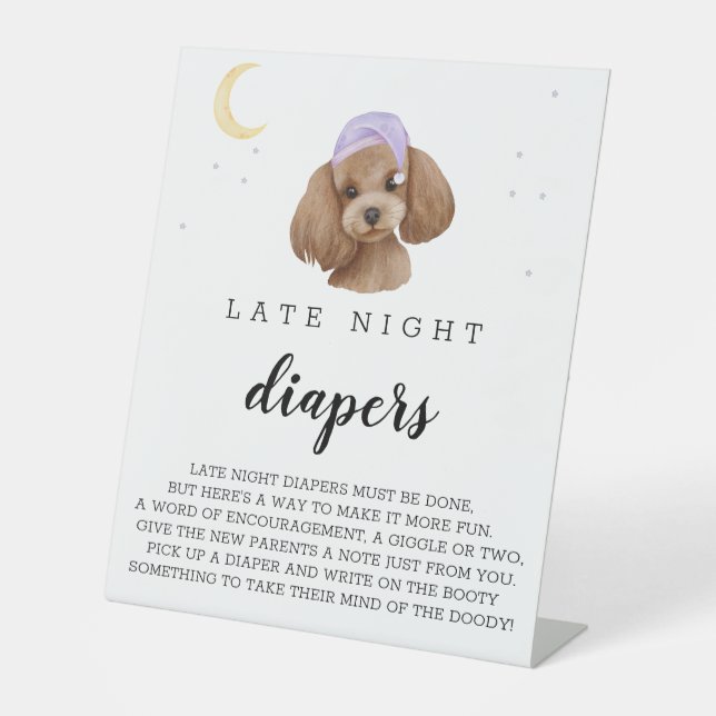 Late Night Diapers Toy Poodle Brown Baby Shower Pedestal Sign (Front)