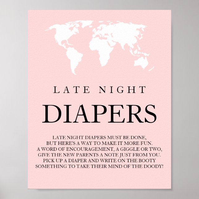 Late Night Diapers Travel World Map Baby Shower Po Poster (Front)