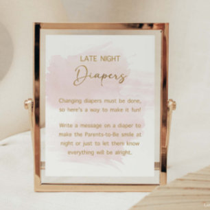Late Night Diapers Watercolor Blush & Gold Sign